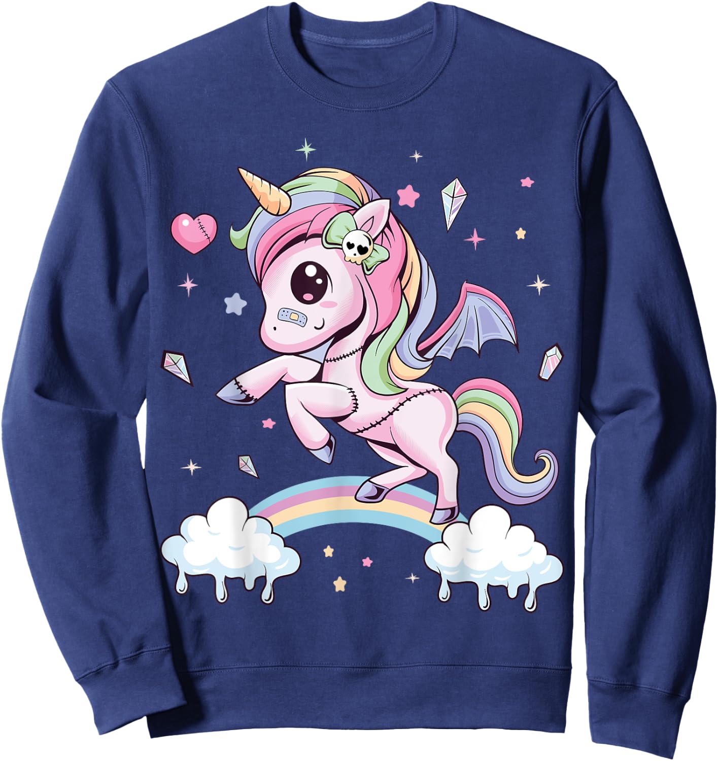 Pastel Goth Cute Creepy Unicorn Wiccan Kawaii Menhera Witchy Sweatshirt - Sweatshirt | Navy