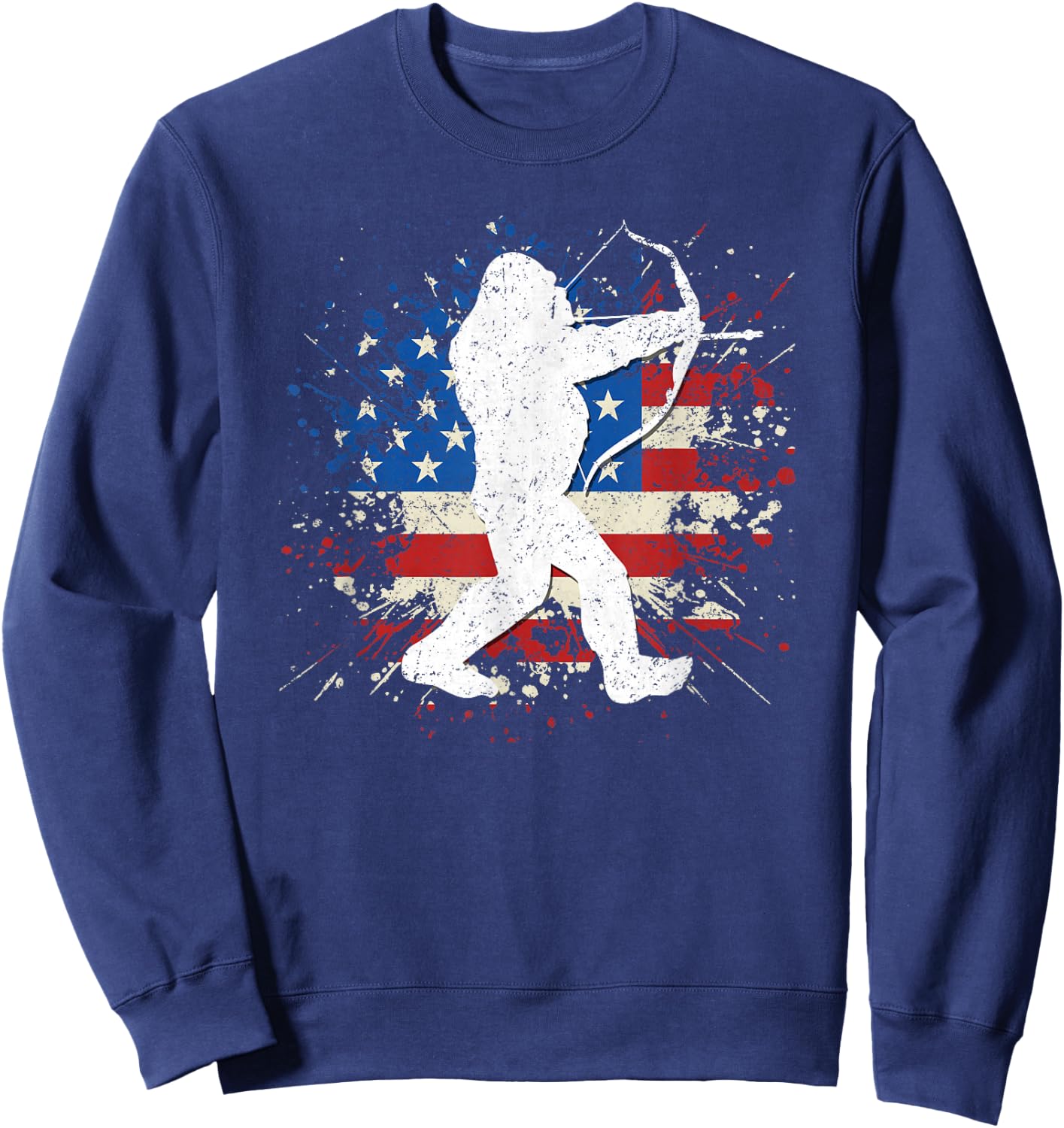 Bigfoot Bow Hunting Archery American Flag Sasquatch Hunter Sweatshirt - Sweatshirt | Navy