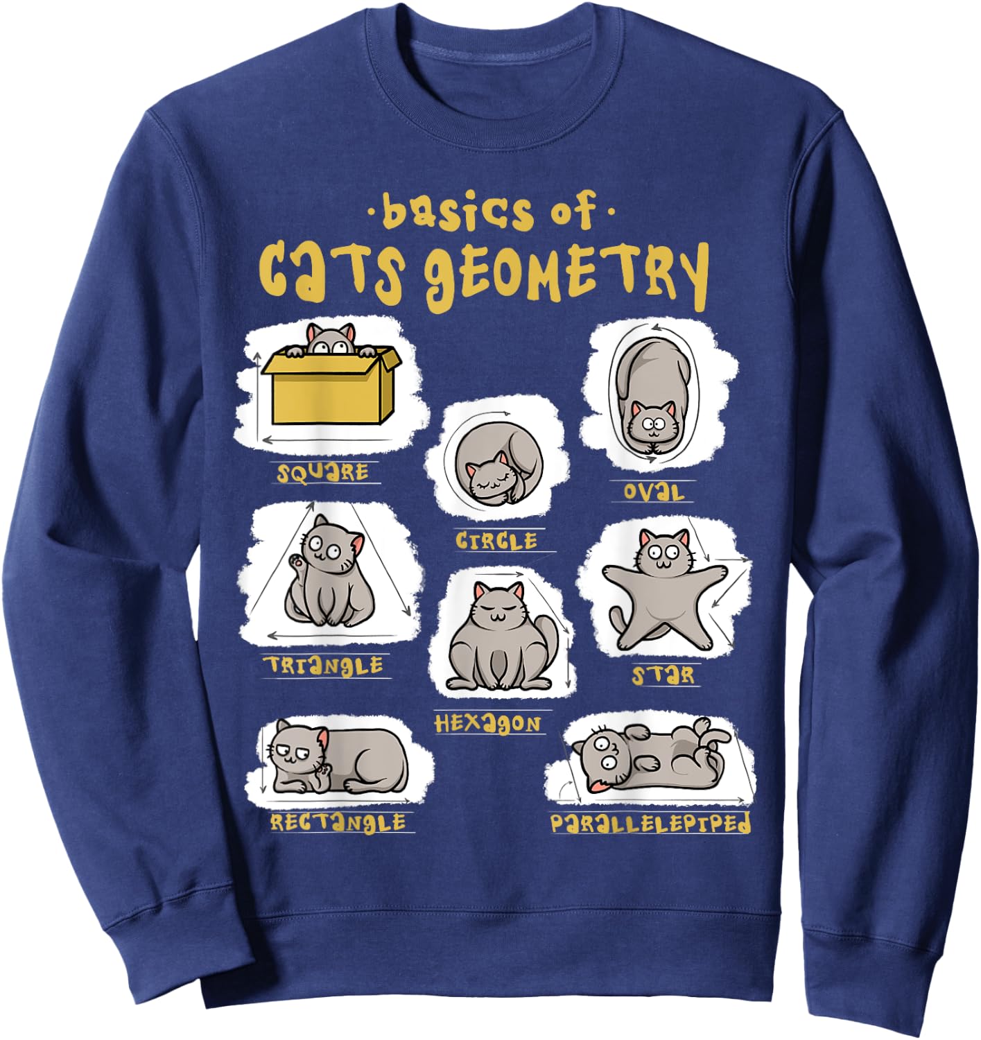 Funny Cat Shirt Basics Cat Geometry Math Teacher Cat Owner Sweatshirt - Sweatshirt | Navy