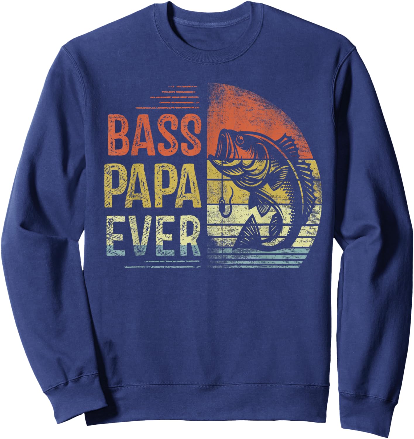 Bass Papa Ever Fishing Gifts Papa Birthday Vintage Sweatshirt - Sweatshirt | Navy
