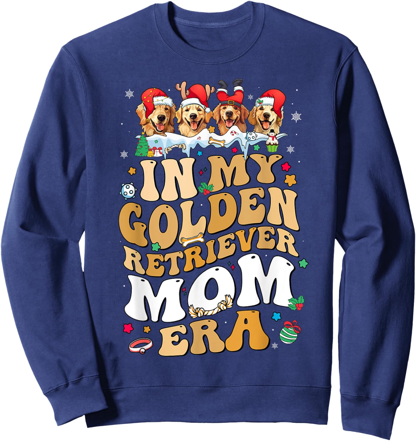 Christmas In My Golden Retriever Era Dog Mom Xmas Pajamas Women Kids Sweatshirt - Sweatshirt | Navy