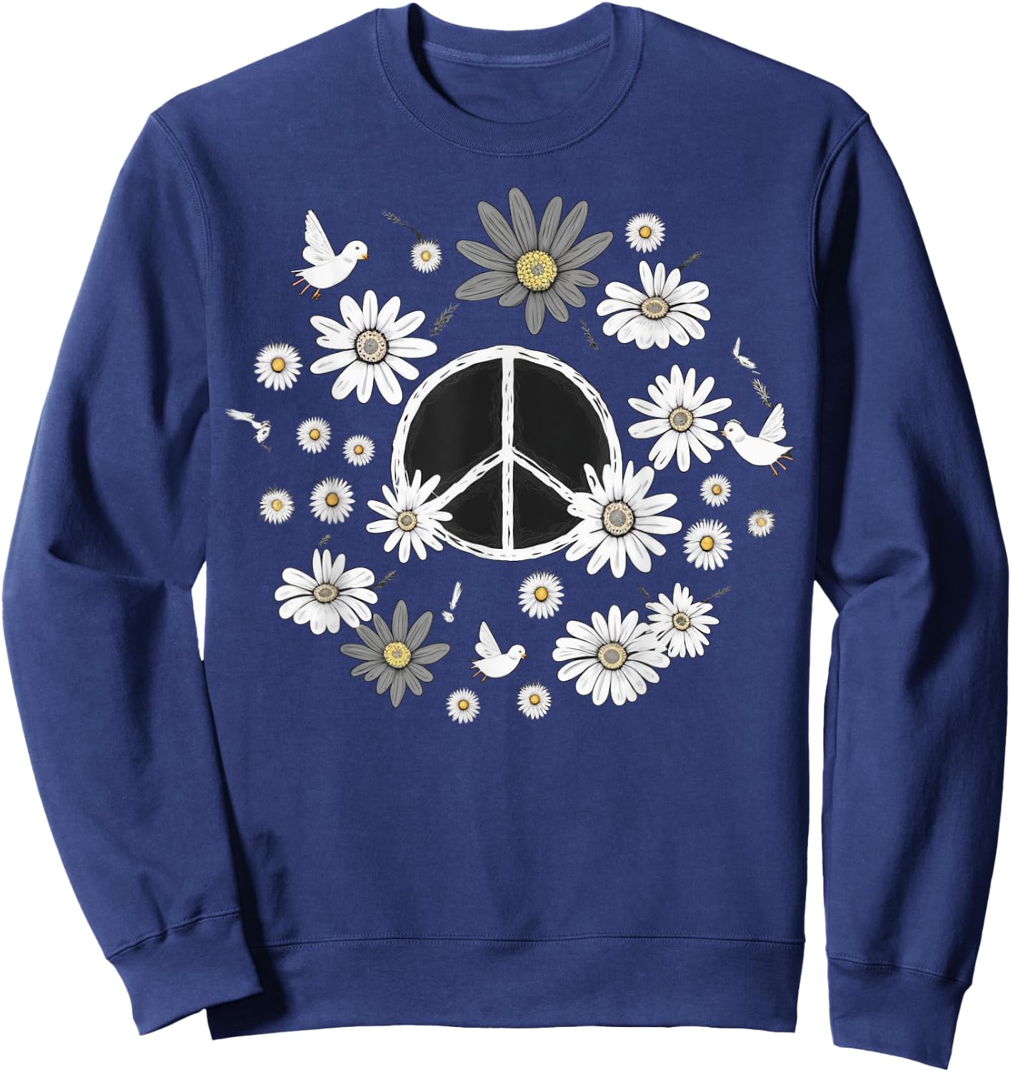 PEACE SIGN LOVE 60s 70s Daisy Flower Hippie Costume Sweatshirt - Sweatshirt | Navy