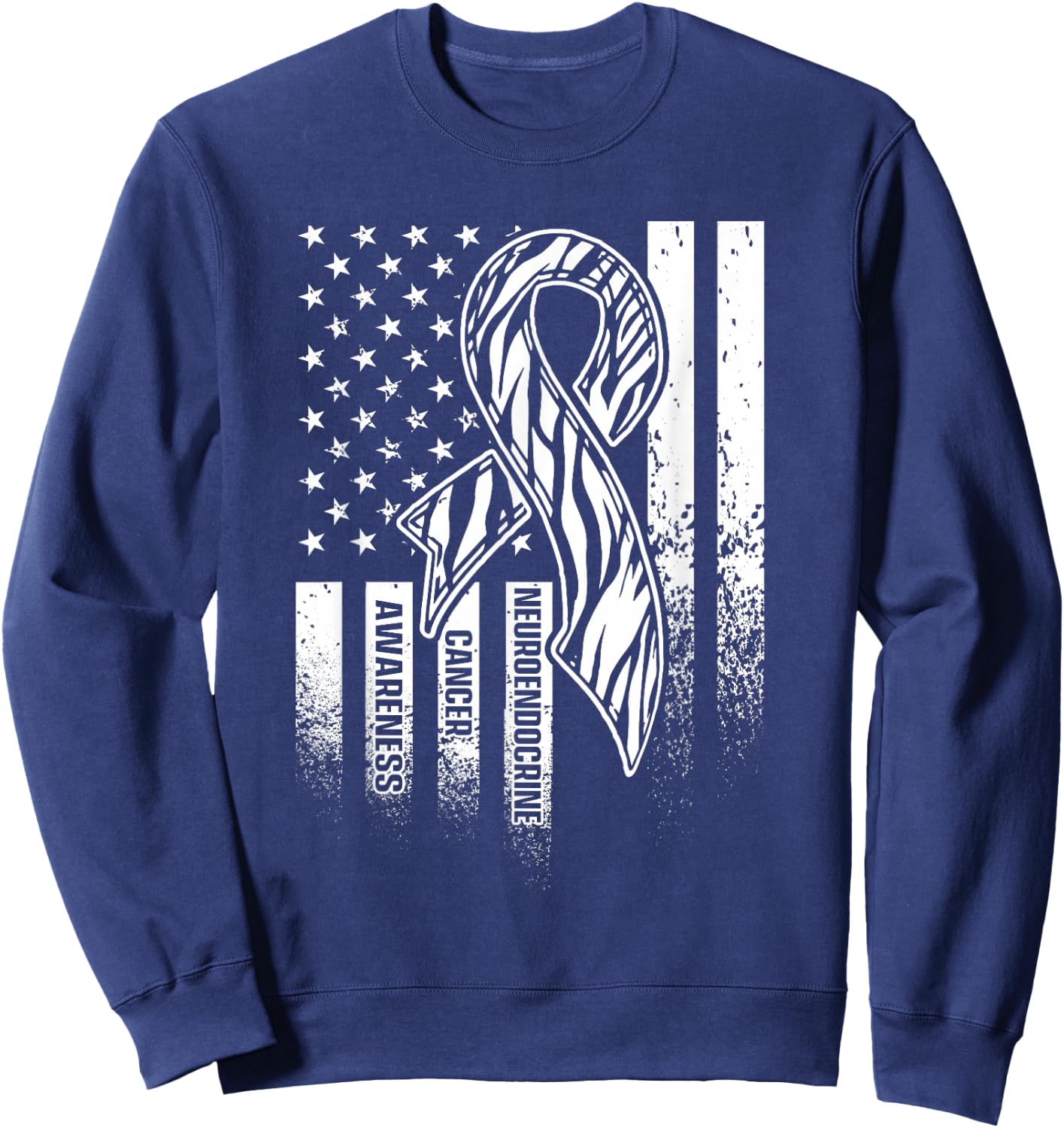 Neuroendocrine Cancer Survivor US Flag Warrior Sweatshirt - Sweatshirt | Navy