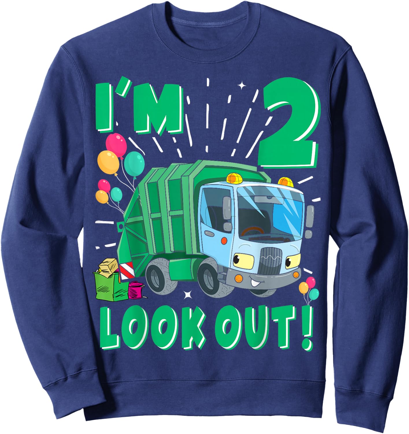 Two 2nd Birthday Garbage Truck Trash Boy 2 Years Old Sweatshirt - Sweatshirt | Navy