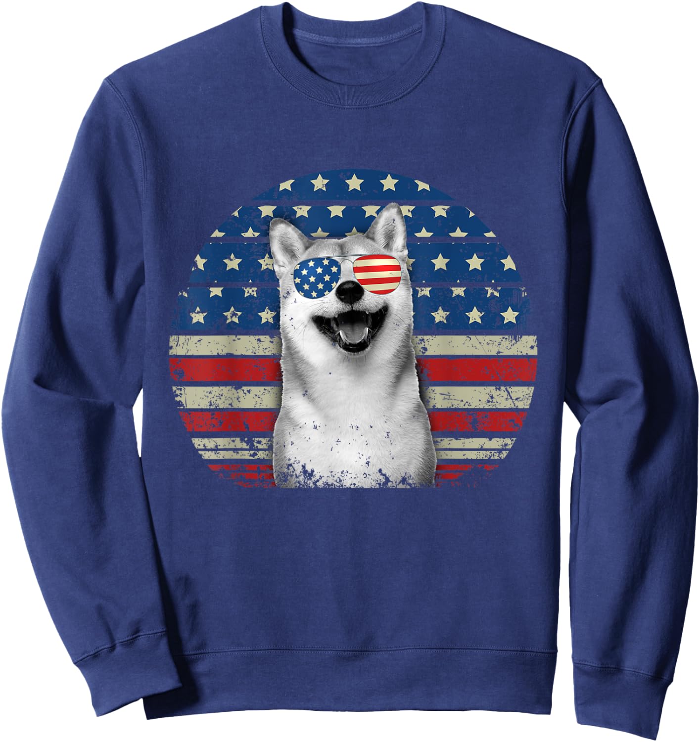 Retro Patriotic Shiba Inu American Flag Dog Lover Sweatshirt - Sweatshirt | Navy