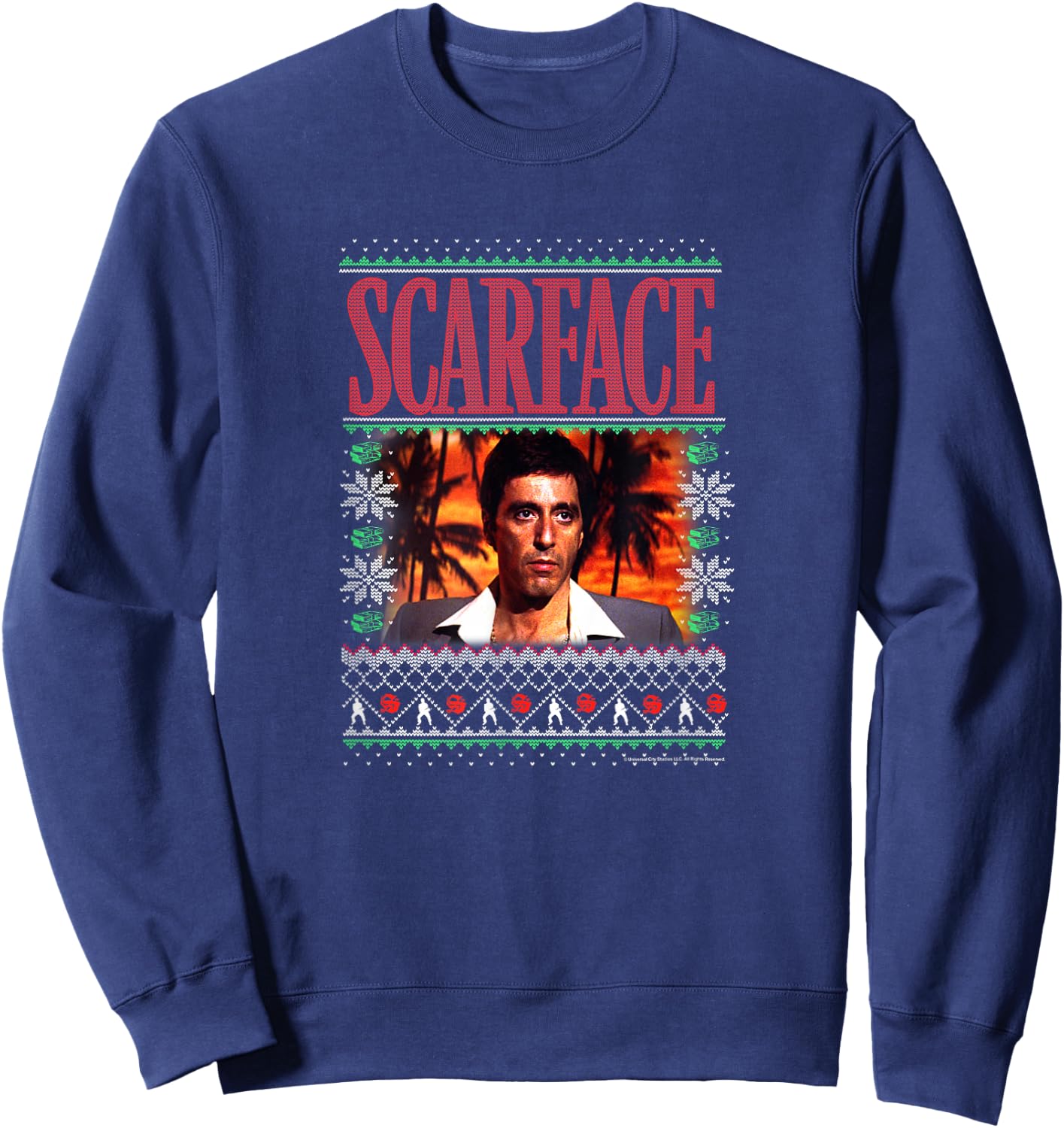 Scarface Christmas Style Knit Design Sweatshirt - Sweatshirt | Navy