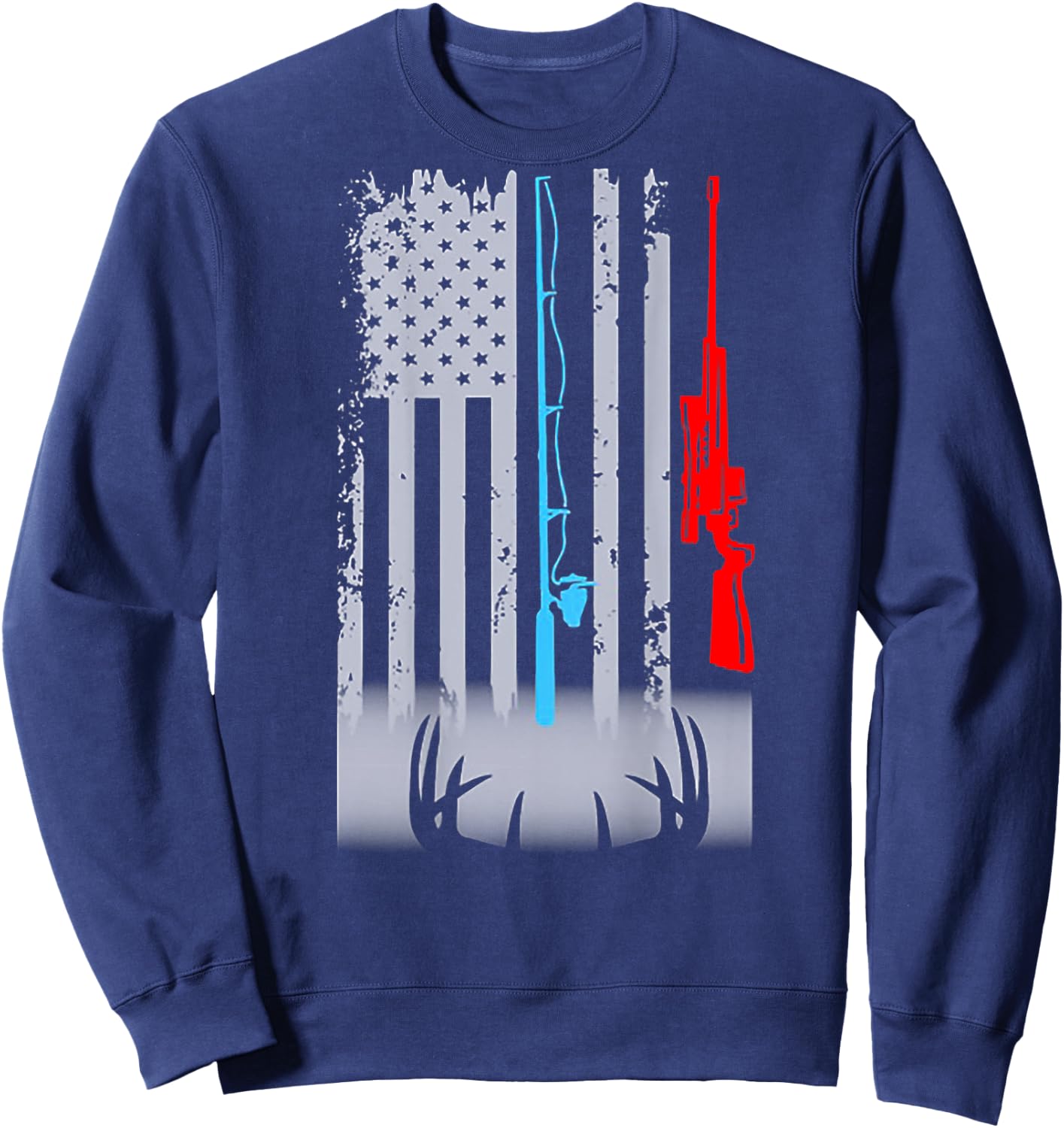 Fishing Rod Shotgun Deer Flag (on back) Sweatshirt - Sweatshirt | Navy