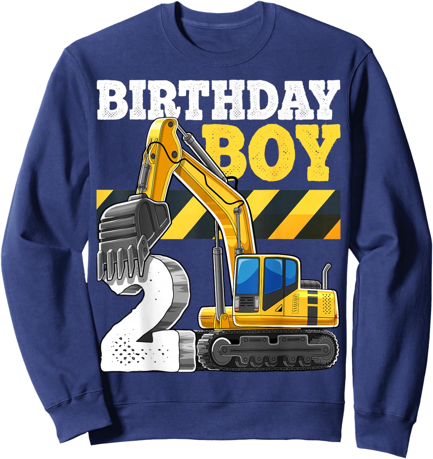 Birthday Boy 2nd Birthday Excavator Construction Vehicle Sweatshirt - Sweatshirt | Navy