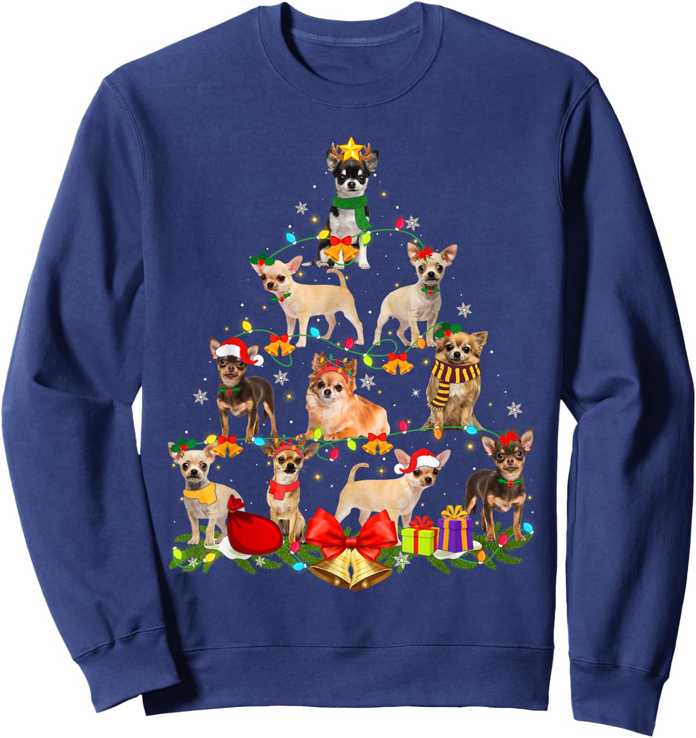 Dog Lover Chihuahua Tree Christmas Light Xmas Pajama Women Kids Sweatshirt - Sweatshirt | Navy