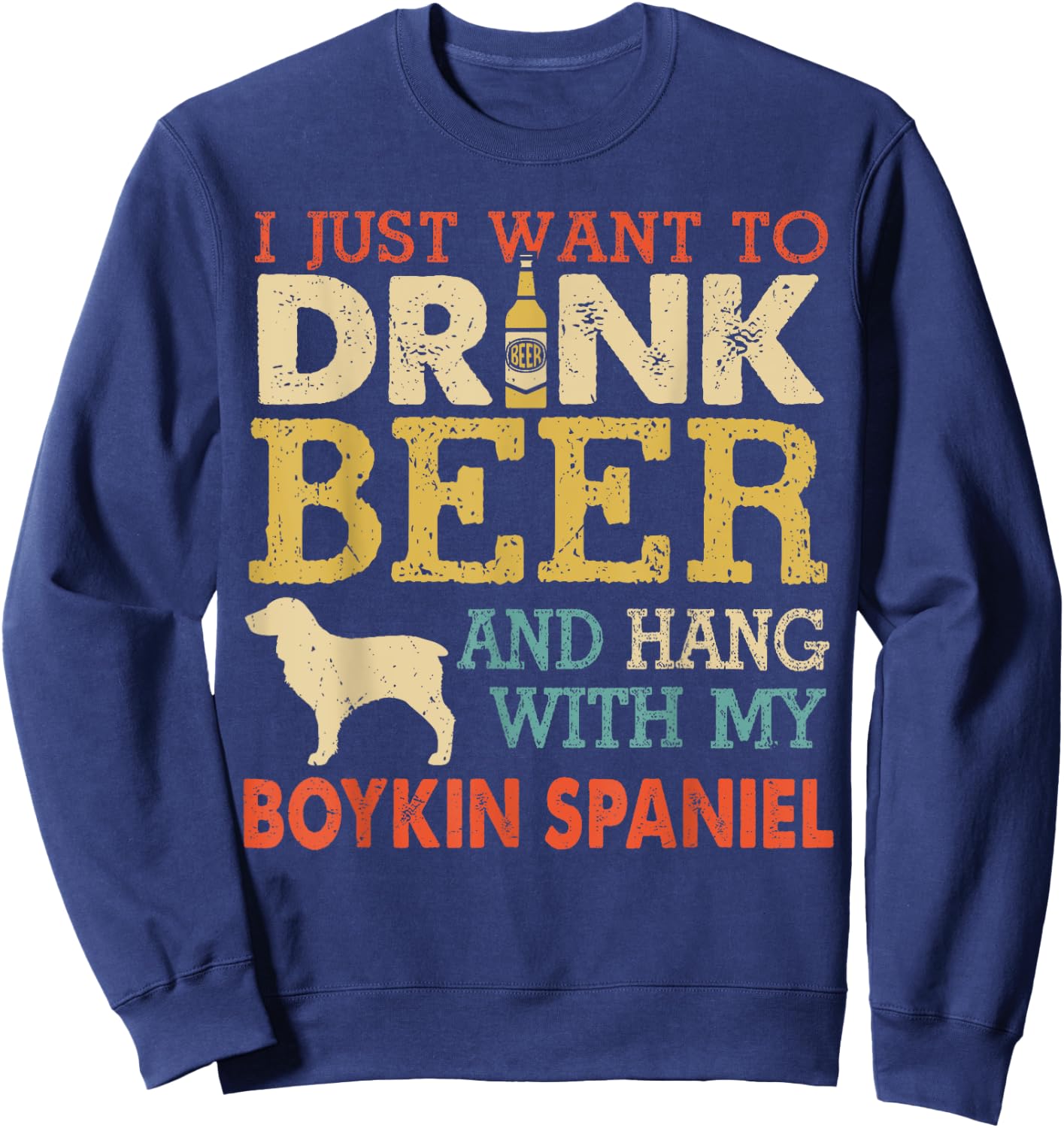 Boykin Spaniel Dad Drink Beer Hang With Dog Funny Vintage Sweatshirt - Sweatshirt | Navy
