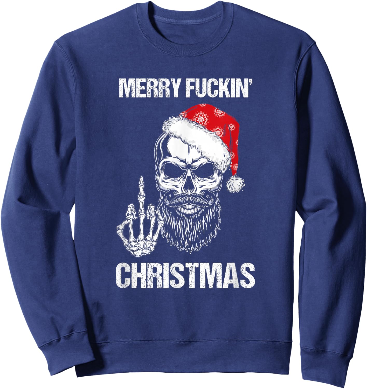 Funny Skull Santa Hat Merry Fuckin Christmas Pajama Sweatshirt - Sweatshirt | Navy