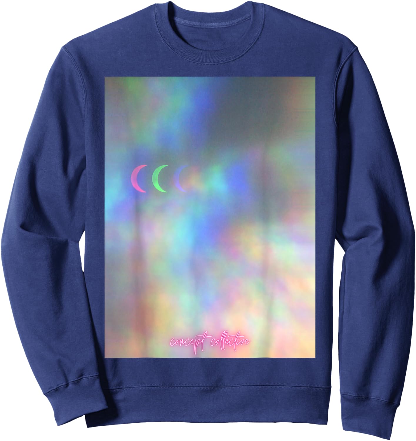 Neon Waning Moon Graphic Print Sweatshirt - Sweatshirt | Navy