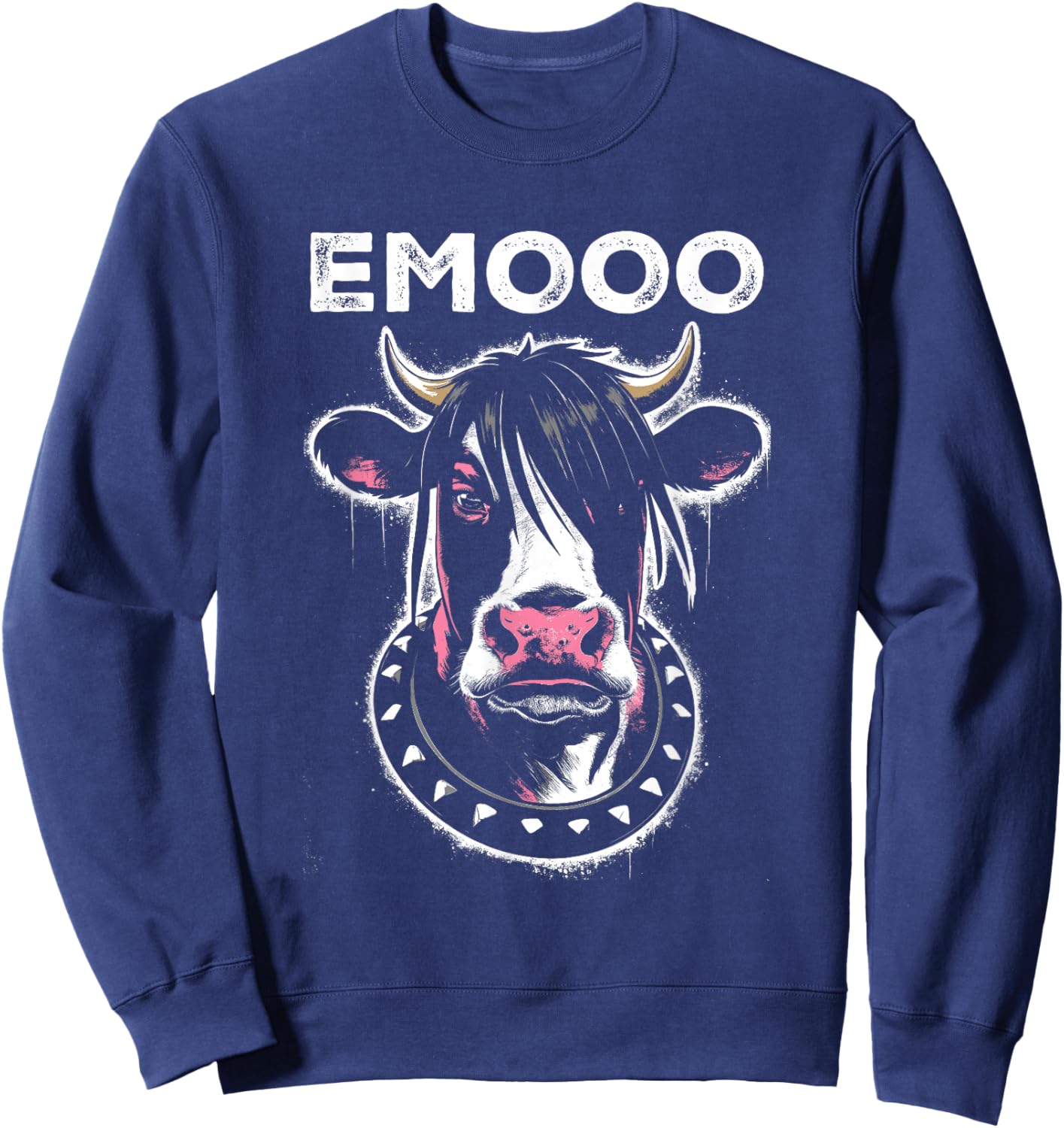 Emooo - Funny Graphic Emo Cow Pun Punk Grunge Lover Sweatshirt - Sweatshirt | Navy