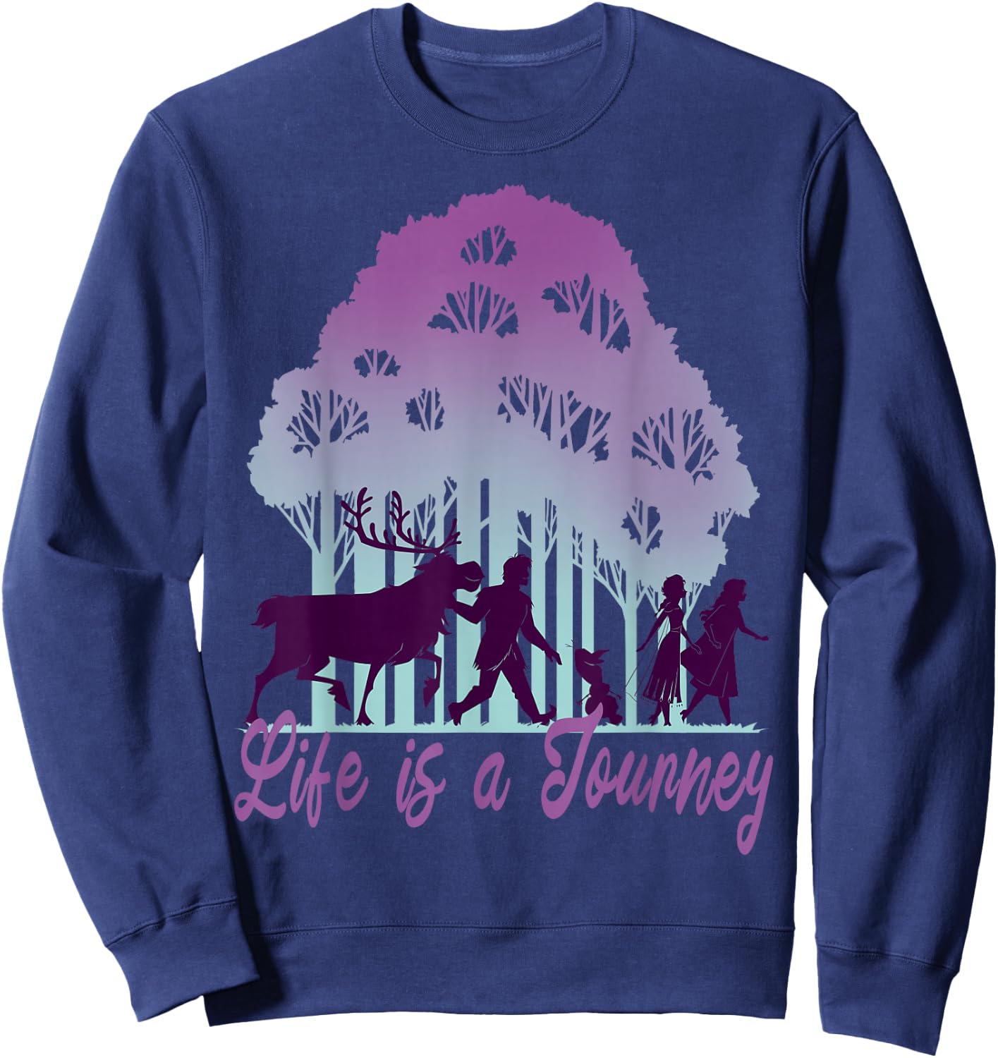 Disney Frozen 2 Life Is A Journey Forest Silhouette Text Sweatshirt - Sweatshirt | Navy
