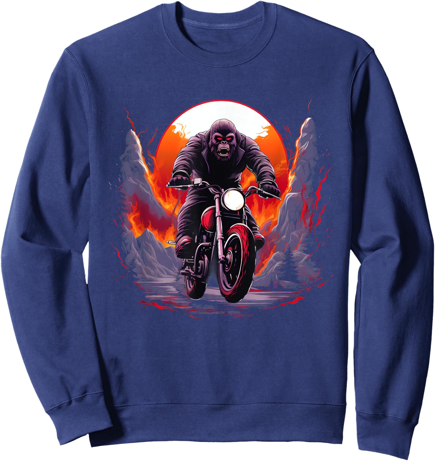 Biker Gorilla Riding Motorcycle Sweatshirt - Sweatshirt | Navy