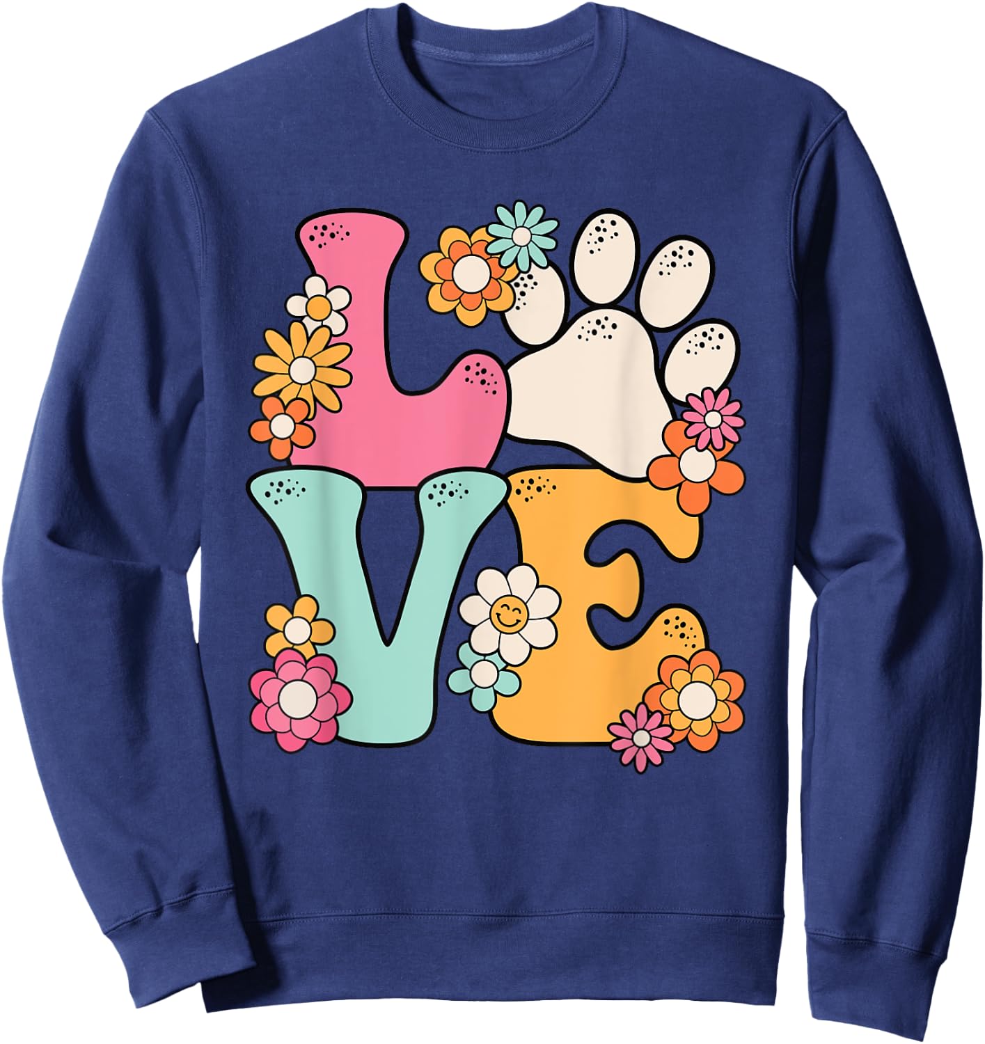 Groovy Paw Love Cat Dog Lover Pet Owner Women Girls Kids Sweatshirt - Sweatshirt | Navy