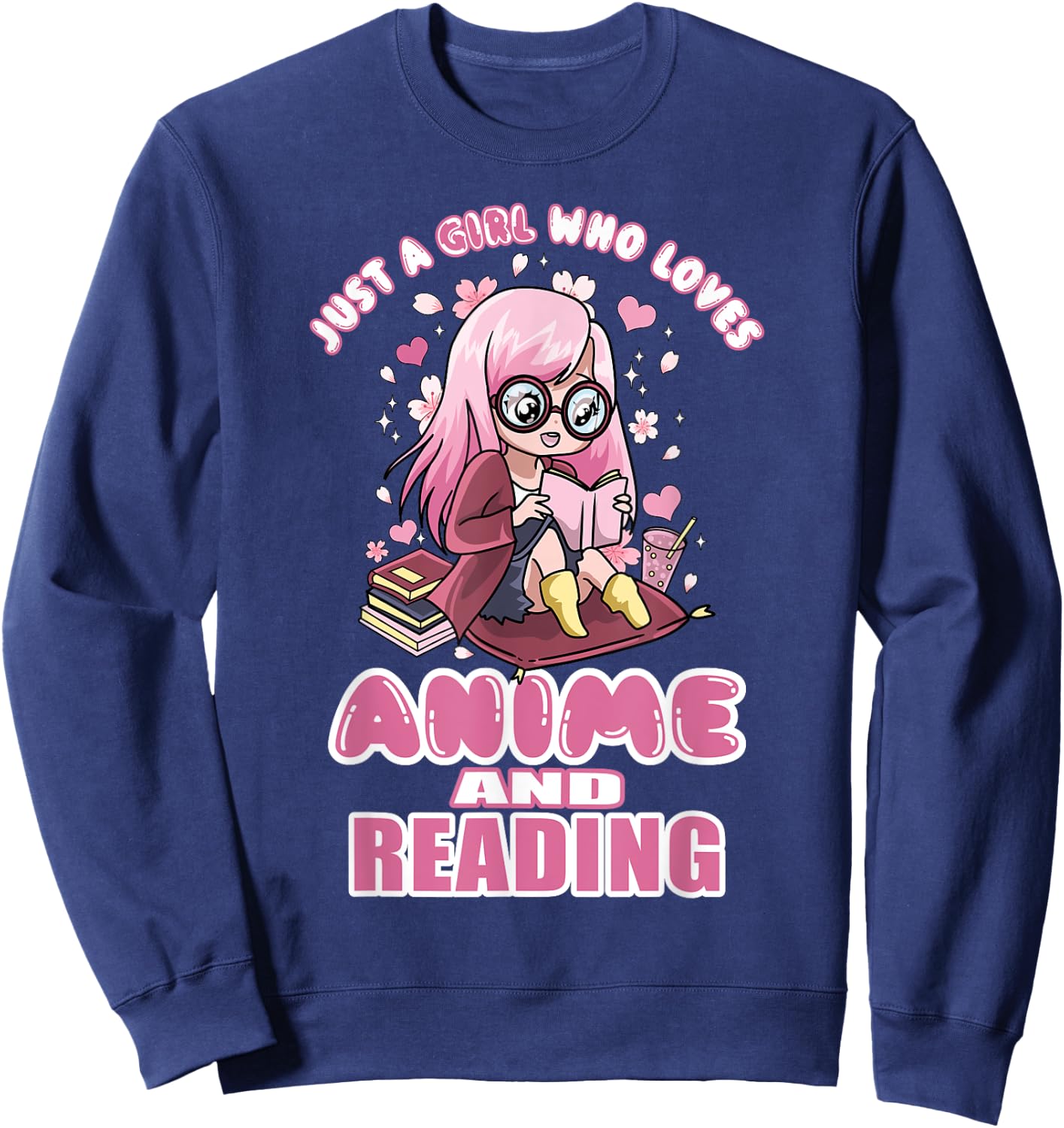 Just A Girl Who Loves Anime And Reading Books Manga Teens Sweatshirt - Sweatshirt | Navy
