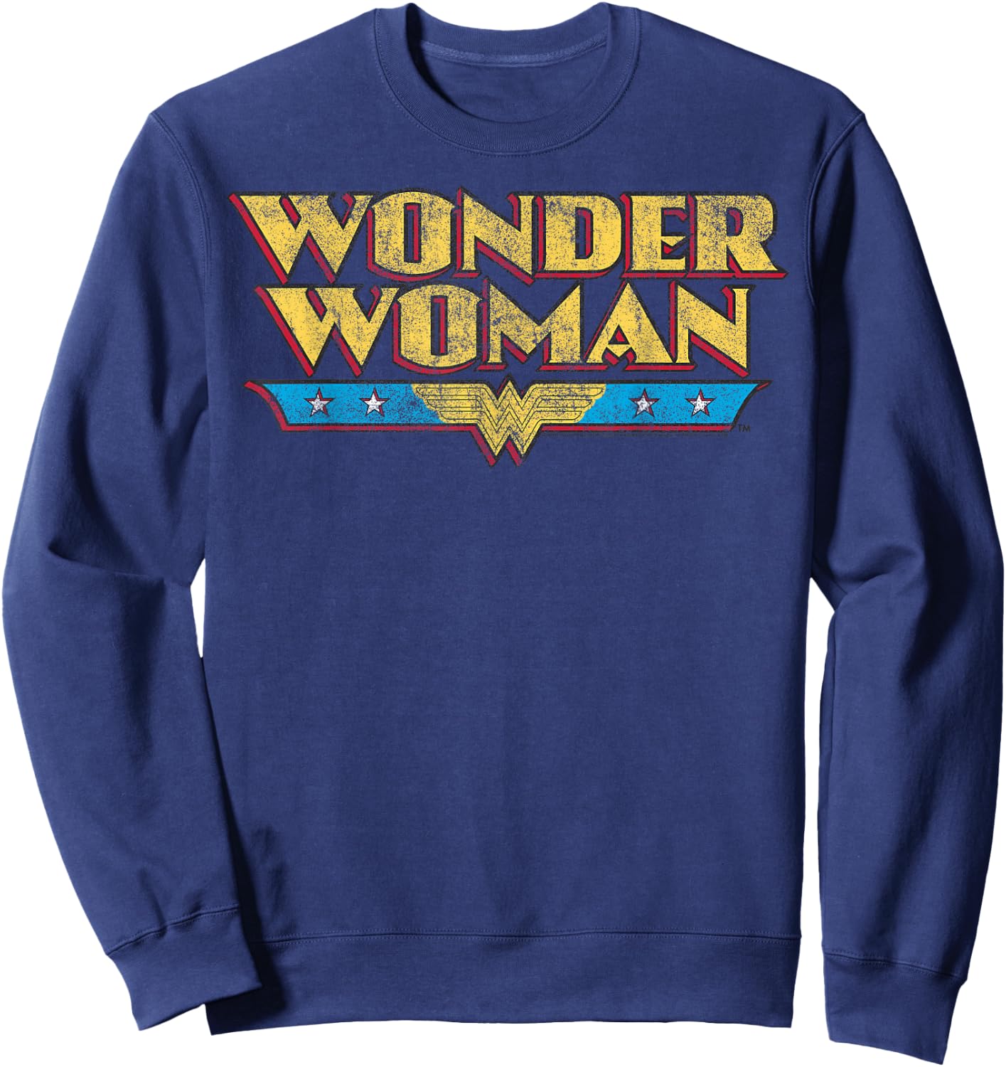 DC Comics Wonder Woman Vintage Distressed Logo Sweatshirt - Sweatshirt | Navy