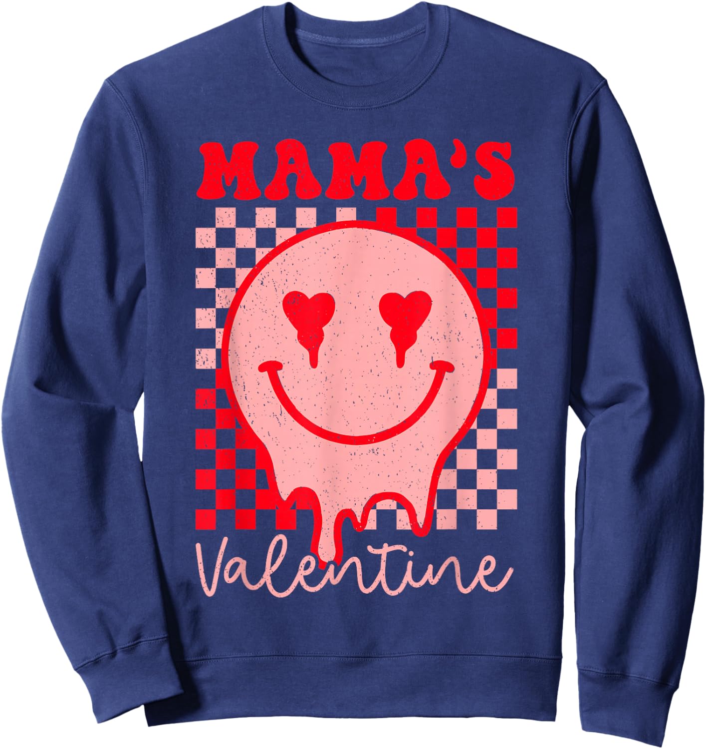 Retro Groovy Mama is My Valentine Cute Heart Boys Girls Kids Sweatshirt - Sweatshirt | Navy