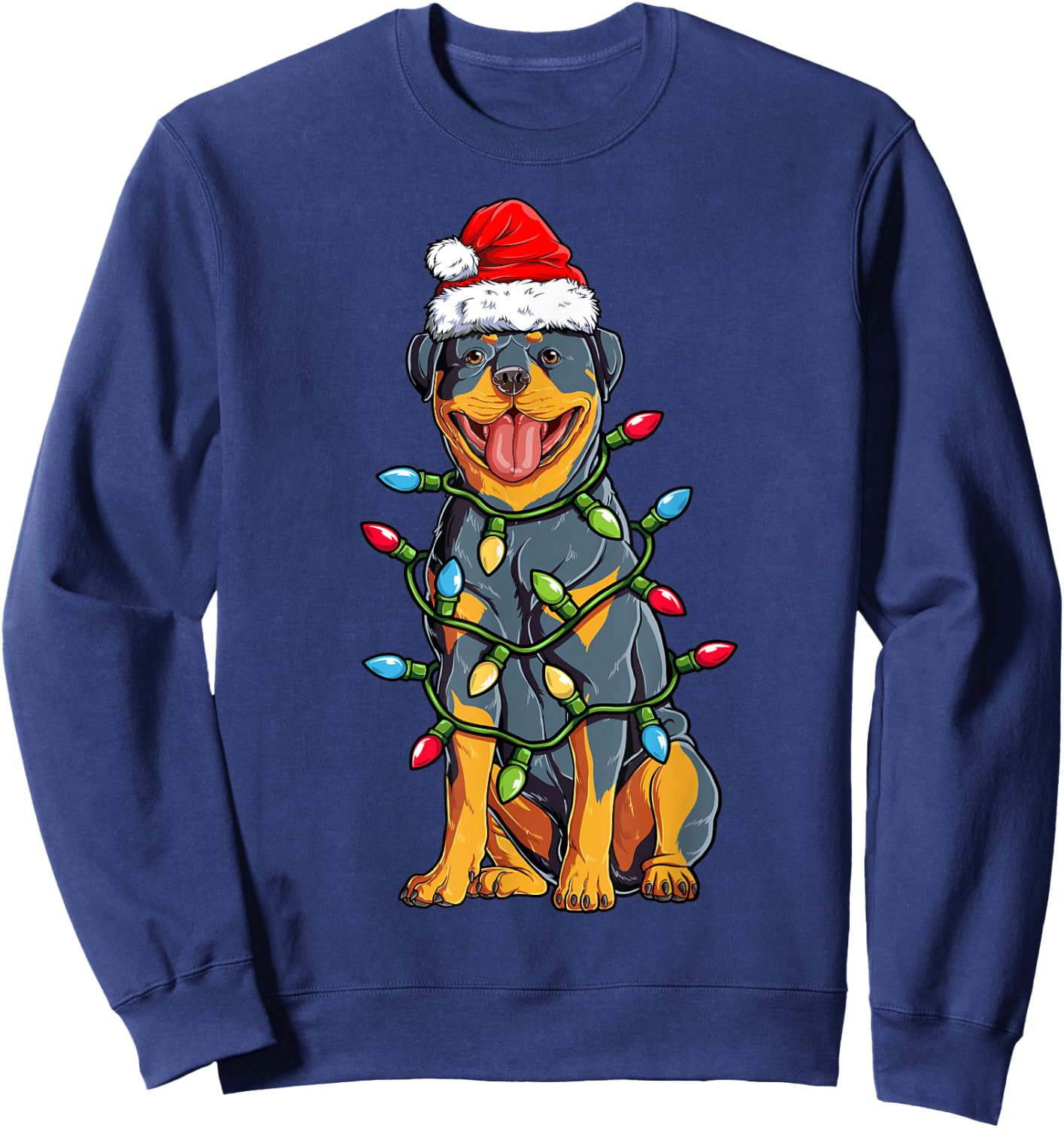 Rottweiler Santa Christmas Tree Lights Xmas Boys Dog Dogmas Sweatshirt - Sweatshirt | Navy