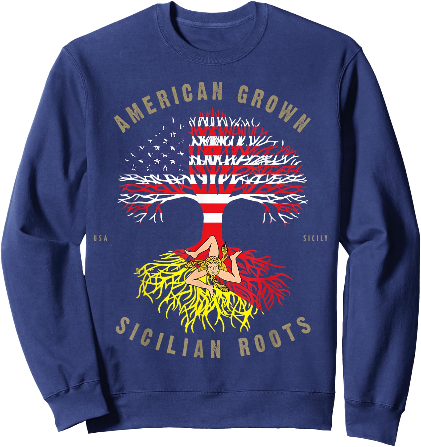 American Grown with Sicilian Roots - Sicily Malta Sweatshirt - Sweatshirt | Navy