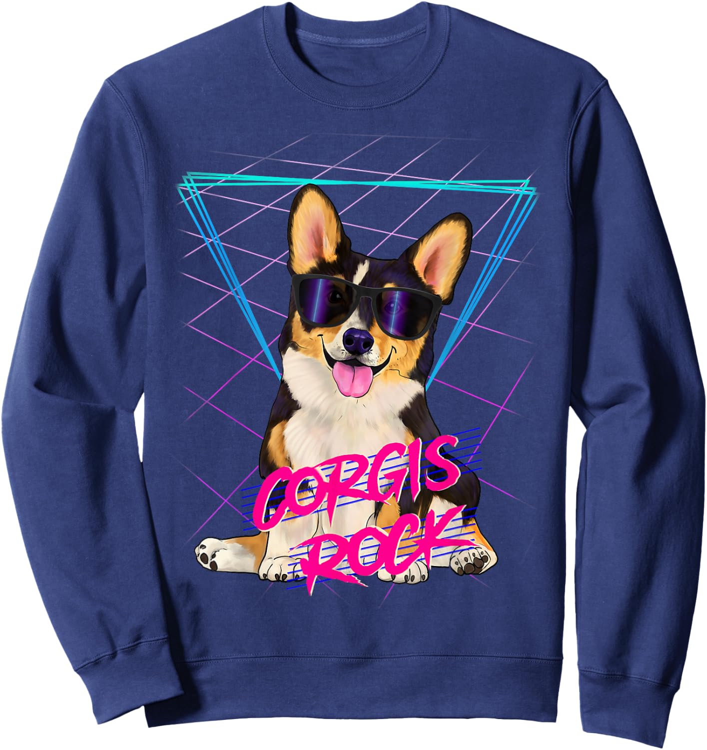 Corgis Rock - retro 80s corgi dog in sunglasses Sweatshirt - Sweatshirt | Navy