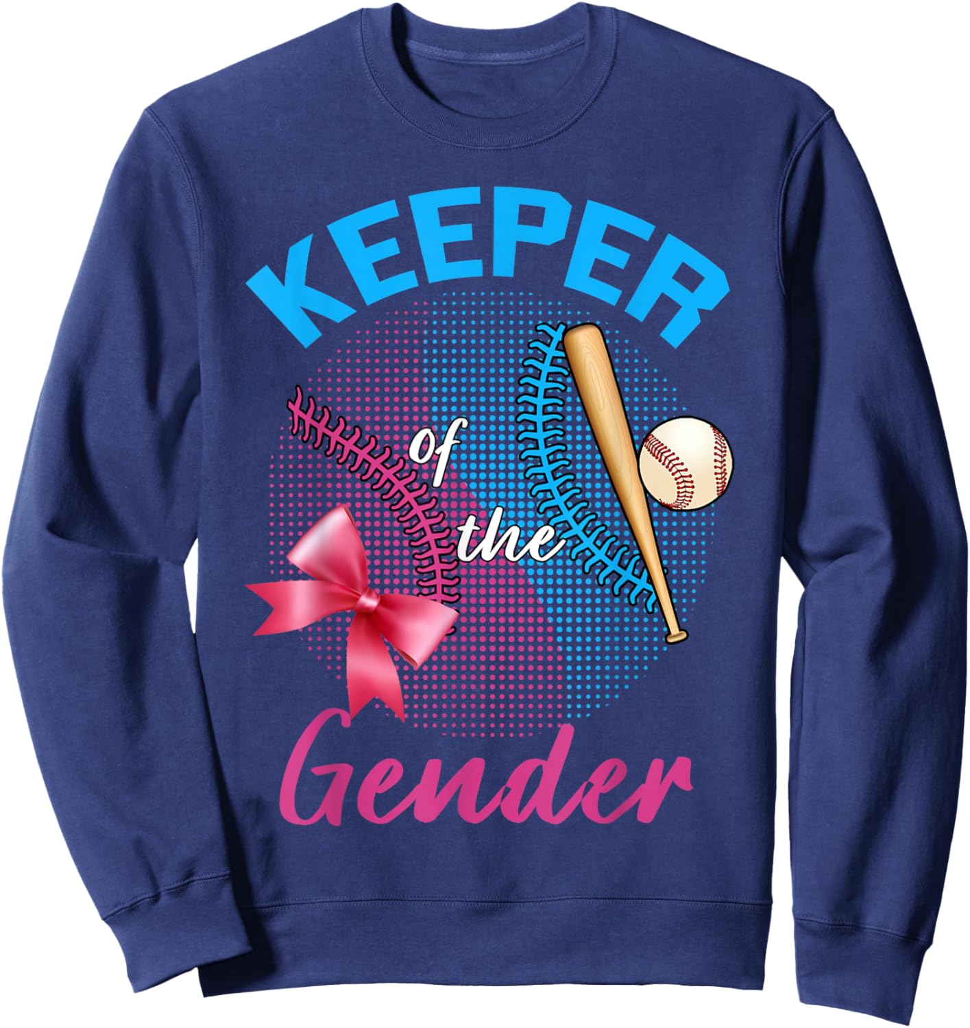 Keeper of the Gender Baseball or Bows Gender Reveal Party Sweatshirt - Sweatshirt | Navy
