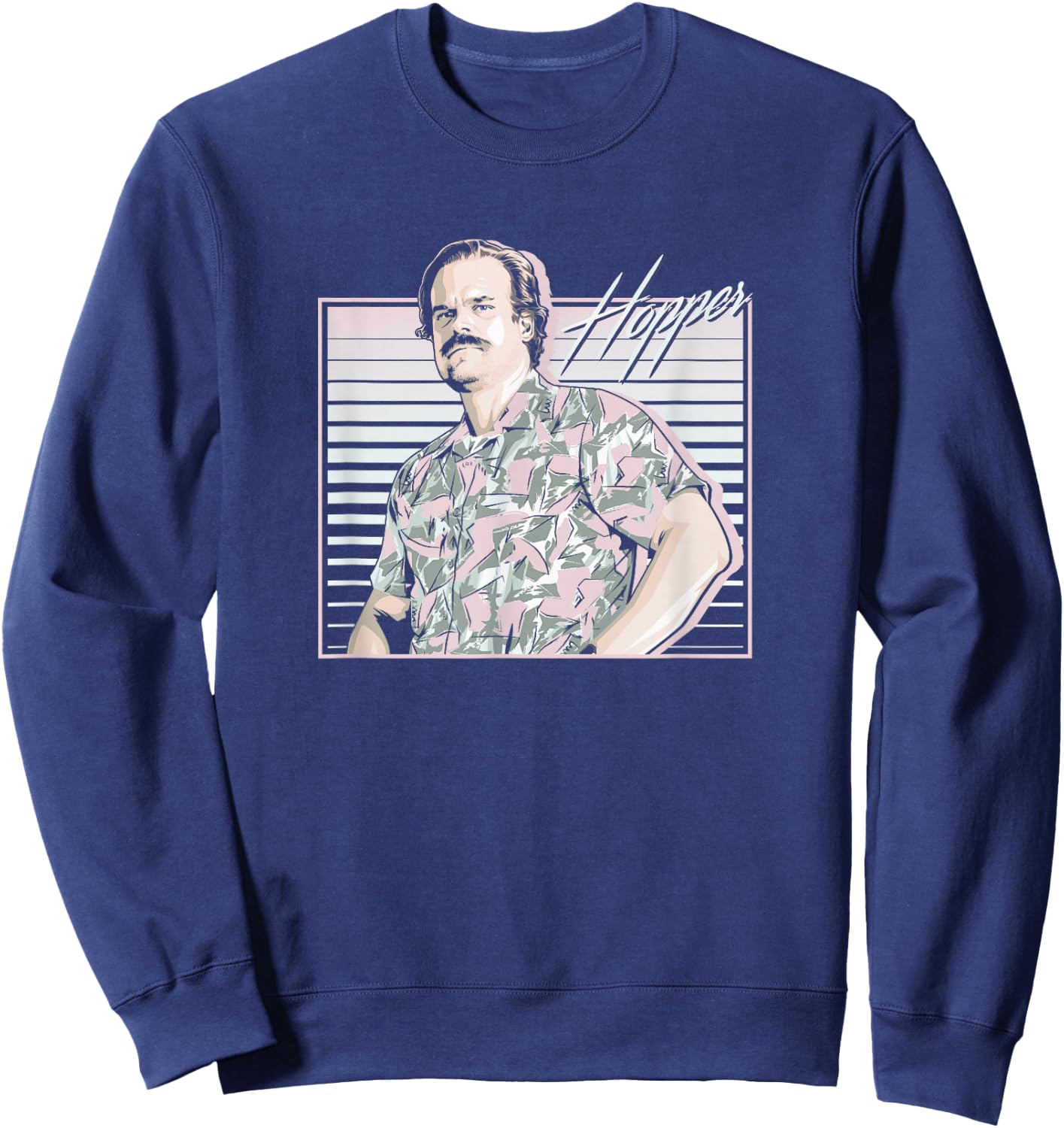 Stranger Things Hopper Hawaiian Shutter Background Sweatshirt - Sweatshirt | Navy