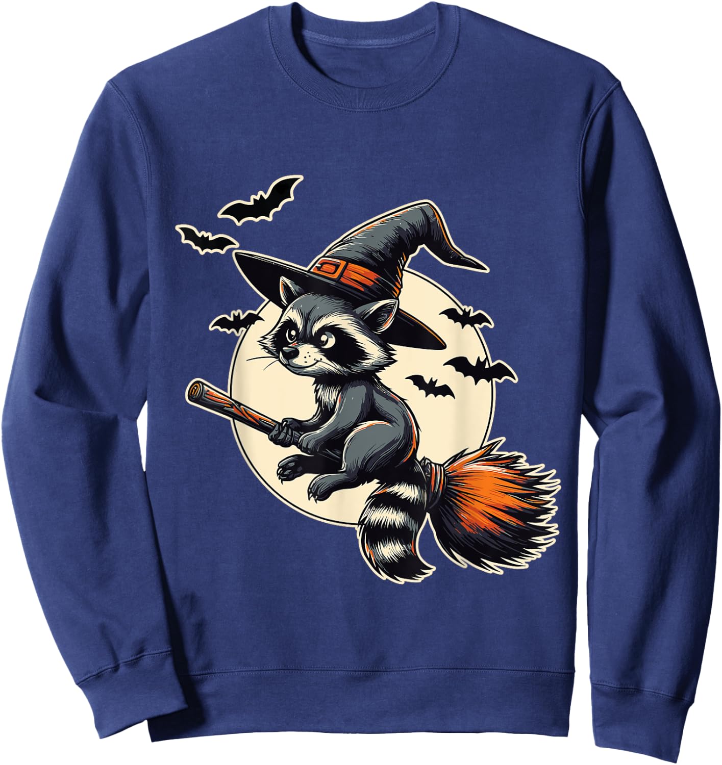 Raccoon Witch on Broom Halloween Sweatshirt - Sweatshirt | Navy