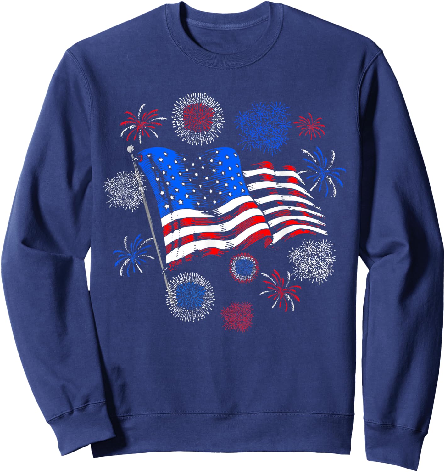 Fireworks 4th of July American Flag Patriotic Sparklers Sweatshirt - Sweatshirt | Navy