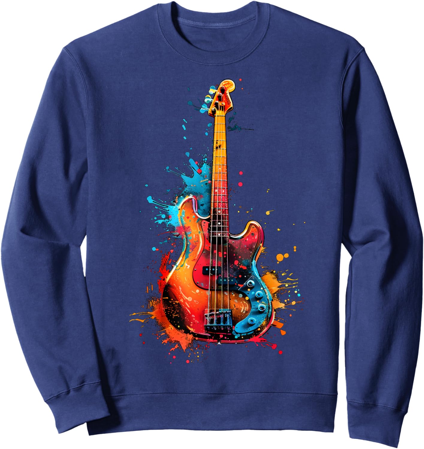 Bass Guitar Instrument on Colorful Painted Bass Guitar Sweatshirt - Sweatshirt | Navy