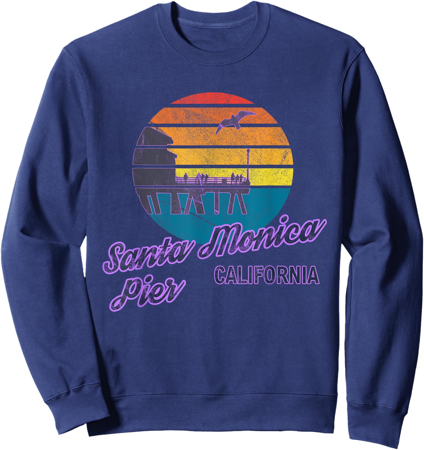 Santa Monica Pier LA California Surf Backpacking Beach USA Women Sweatshirt - Sweatshirt | Navy
