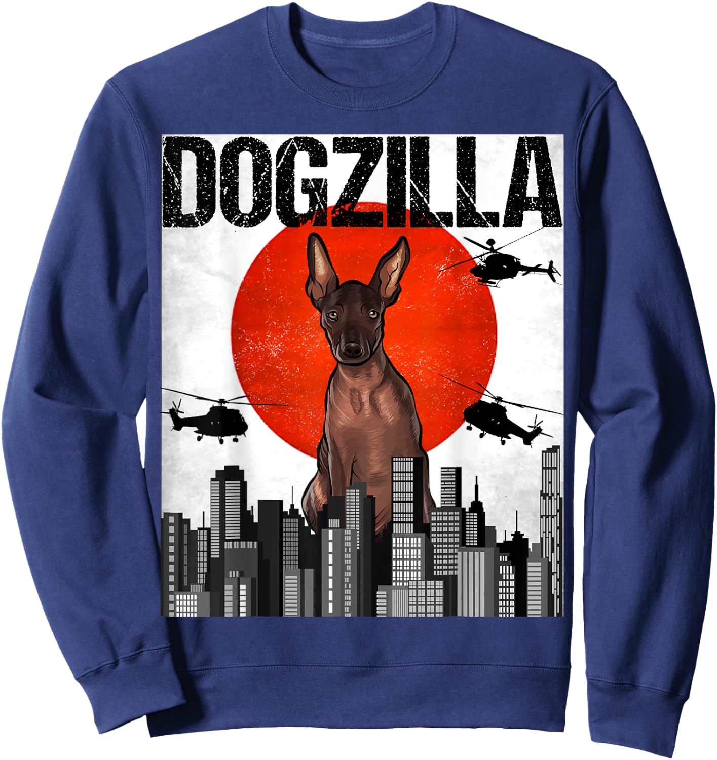 Funny Vintage Japanese Dogzilla Xoloitzcuintli Sweatshirt - Sweatshirt | Navy