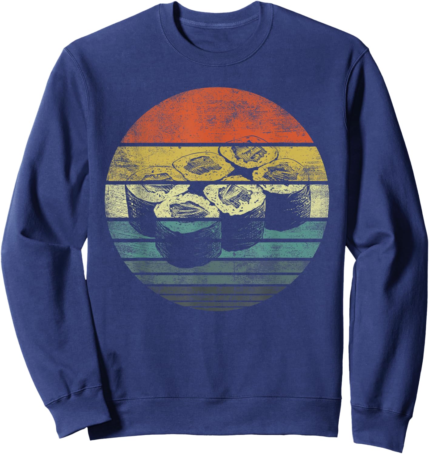 Retro Sushi Roll Sashimi Lover Funny Japanese Food Chef Gift Sweatshirt - Sweatshirt | Navy