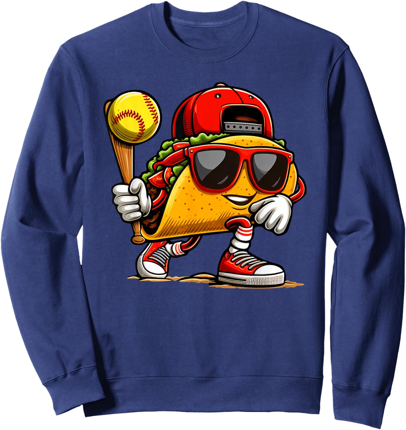 Taco Playing Softball Mexican Cinco De Mayo Kids Boys Men Sweatshirt - Sweatshirt | Navy