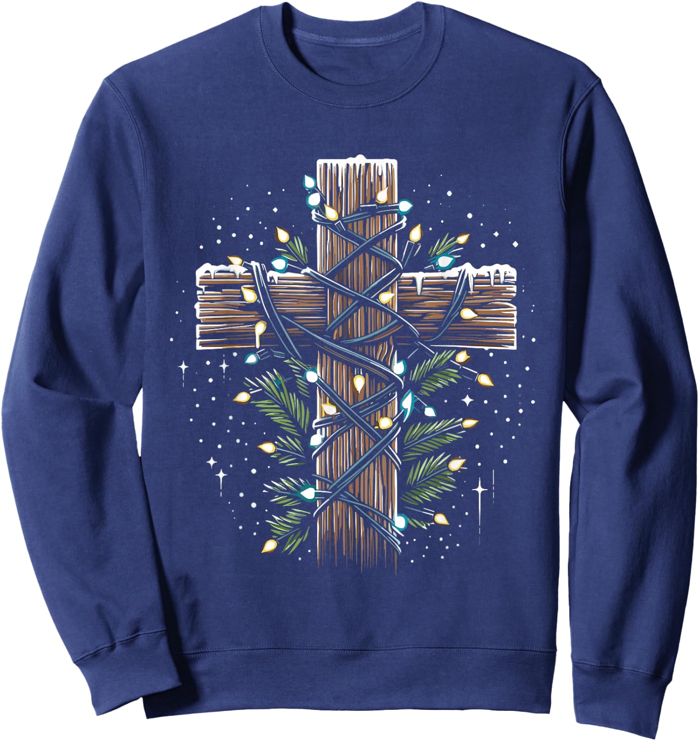 Jesus Cross Crucifix Christmas Lights - Jesus Christ Faith Sweatshirt - Sweatshirt | Navy