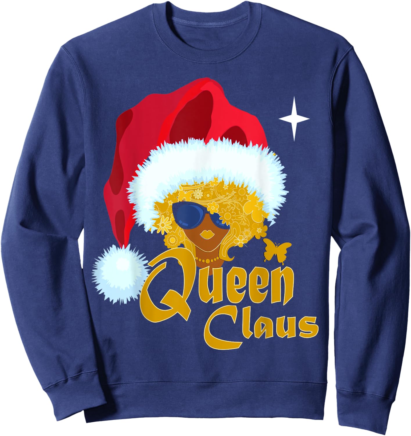 Queen Santa African American Christmas Melanin Sweatshirt - Sweatshirt | Navy