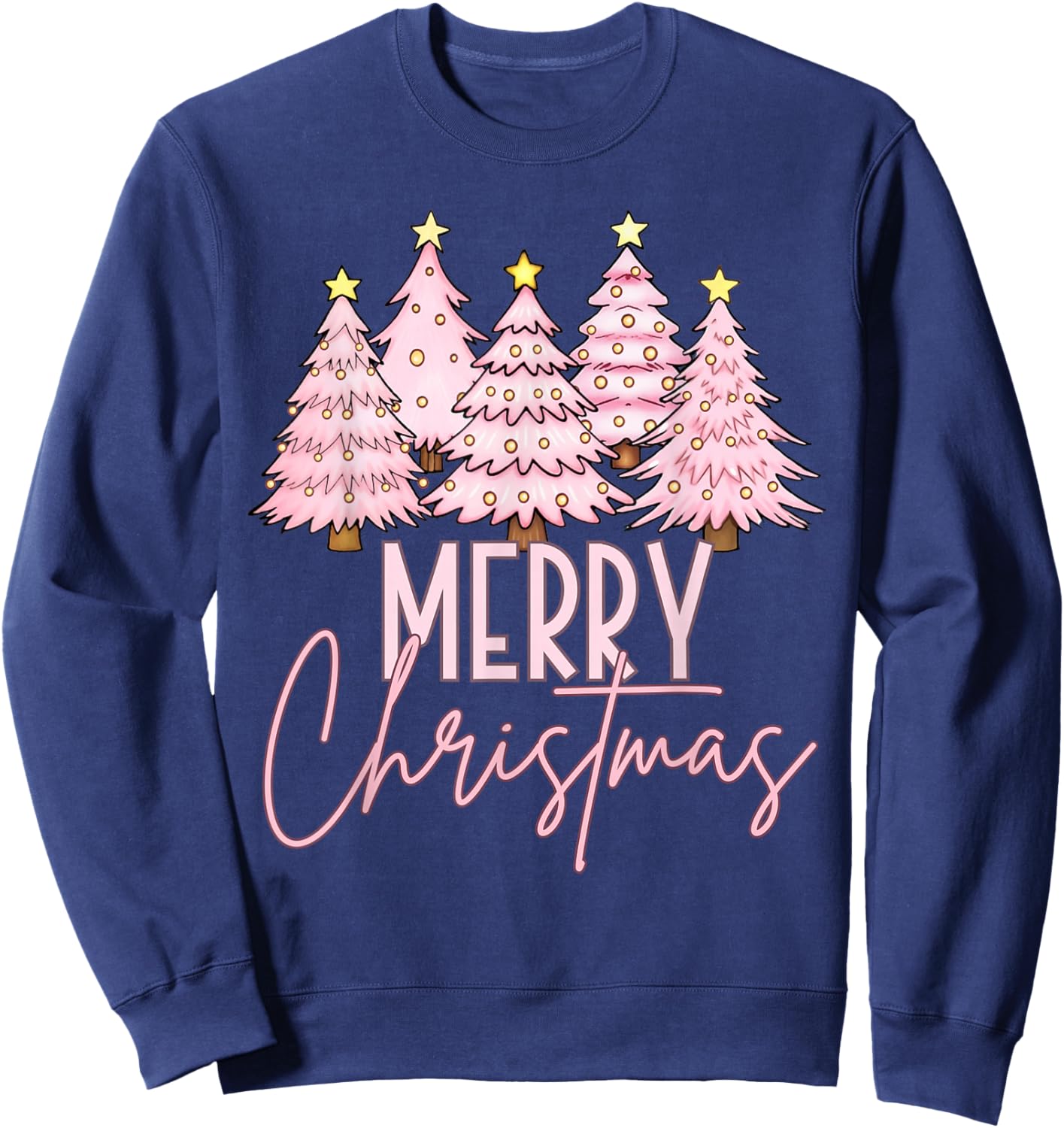 Pink Christmas Tree Merry and Bright Christmas Tree Sweatshirt - Sweatshirt | Navy