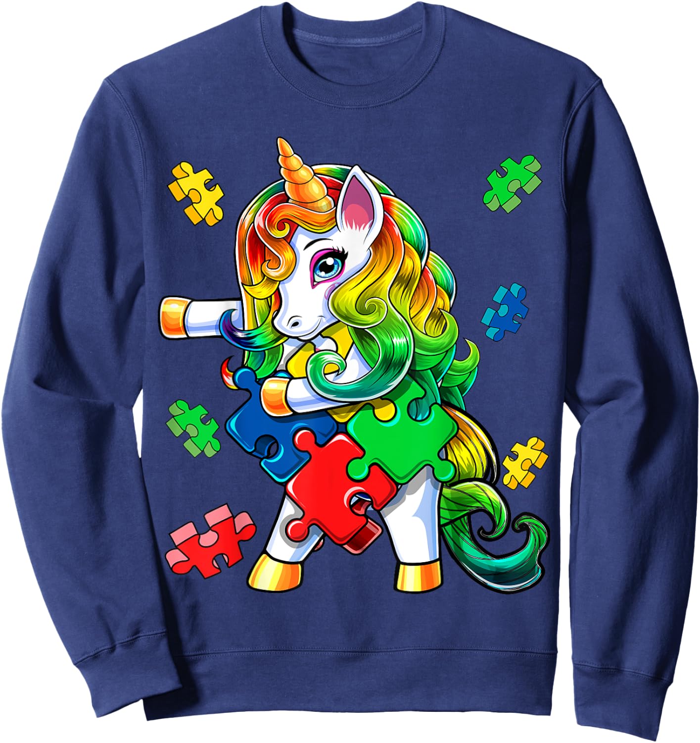 Autism Awareness Flossing Unicorn Puzzle Piece Gift Kids Sweatshirt - Sweatshirt | Navy