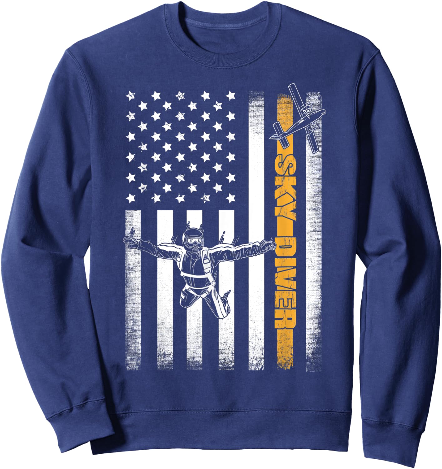 Funny Skydiving Gift Parachuting American Skydiver USA Flag Sweatshirt - Sweatshirt | Navy