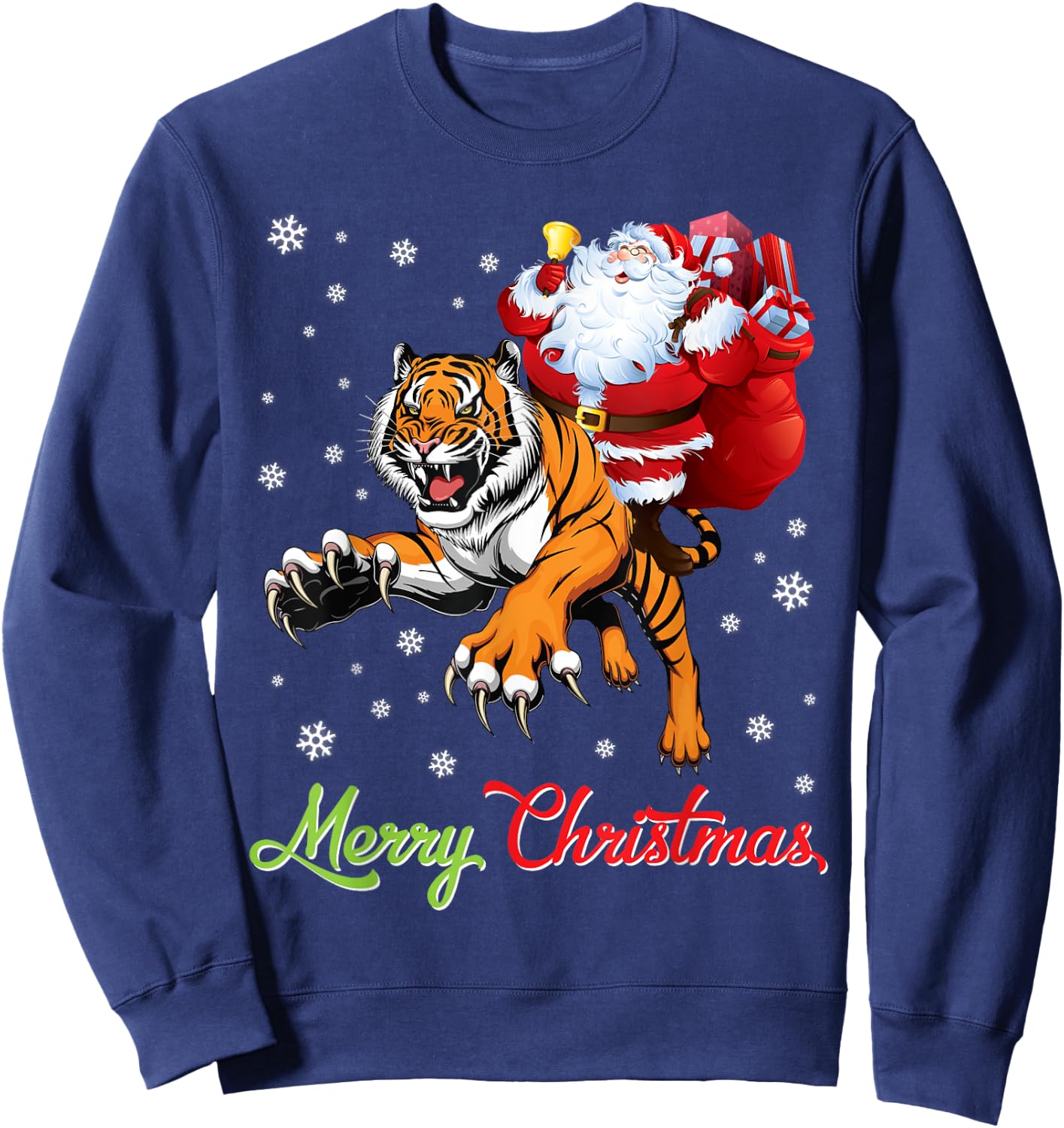 Santa Claus With Xmas Gift Riding Tiger Merry Christmas Day Sweatshirt - Sweatshirt | Navy