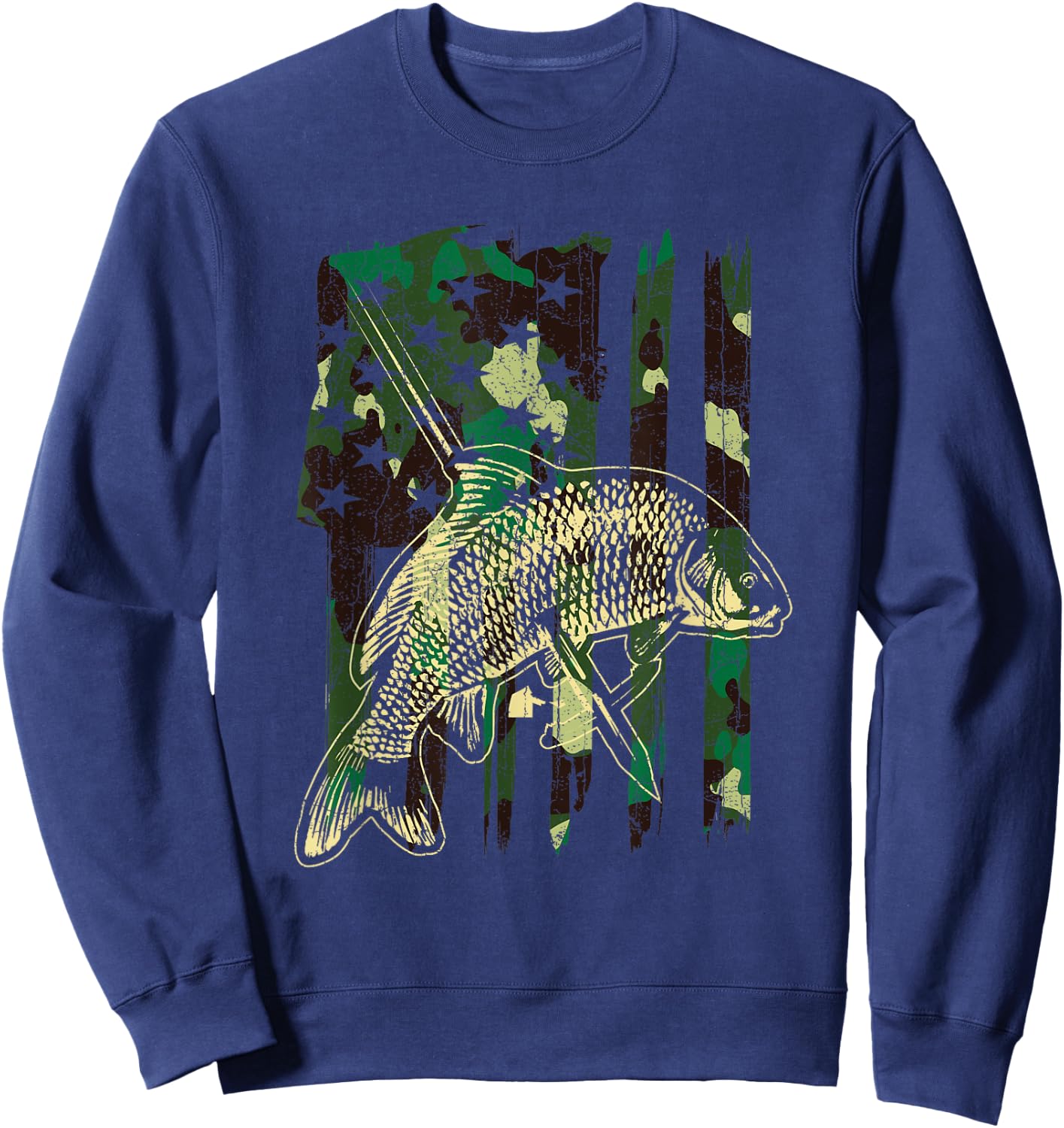 Camo American Flag Bowfishing Gift | Bow Fishing, Bow Fisher Sweatshirt - Sweatshirt | Navy