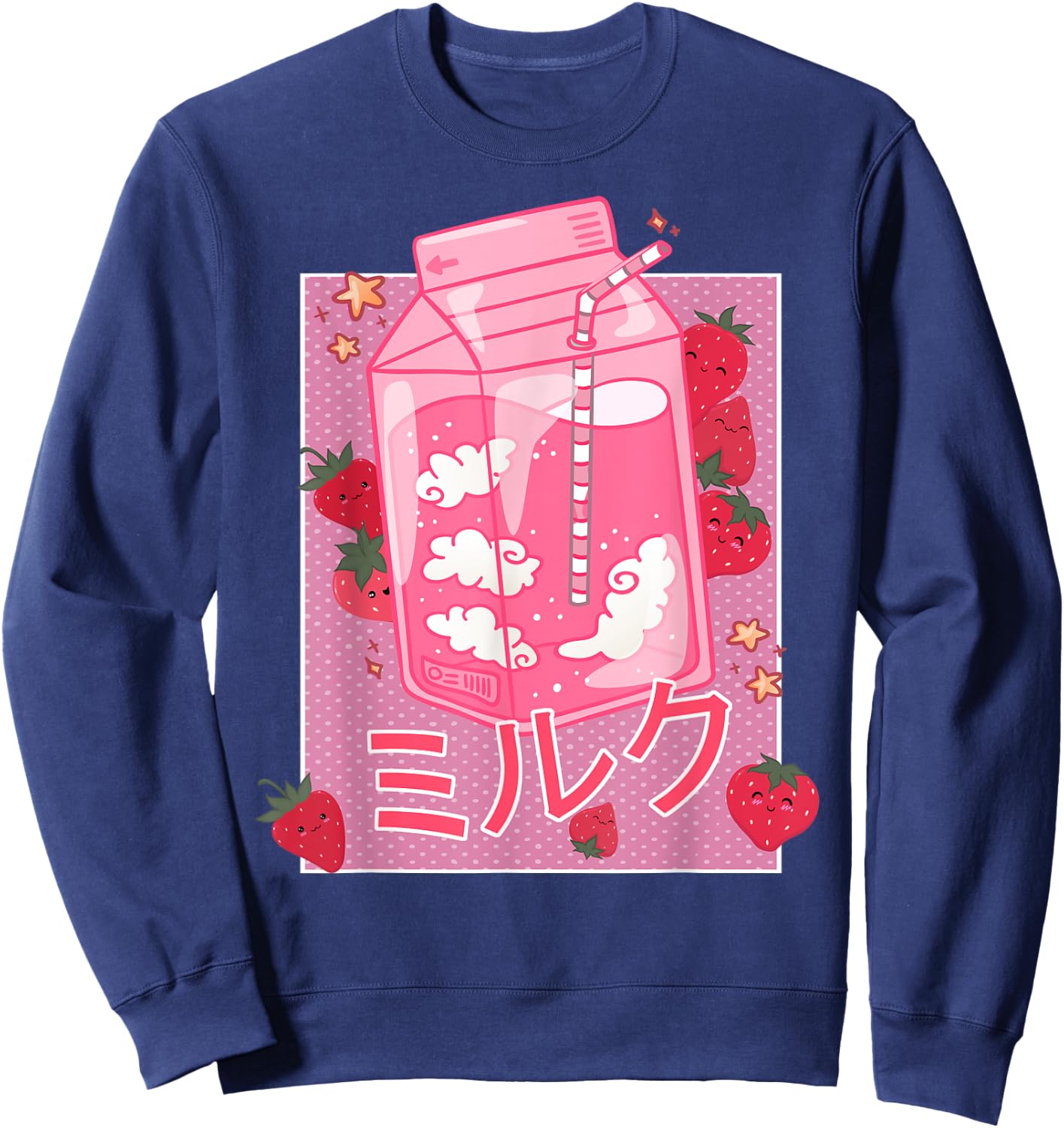 Retro 90s Strawberry Milk Shake - Funny Japanese Kawaii Milk Sweatshirt - Sweatshirt | Navy