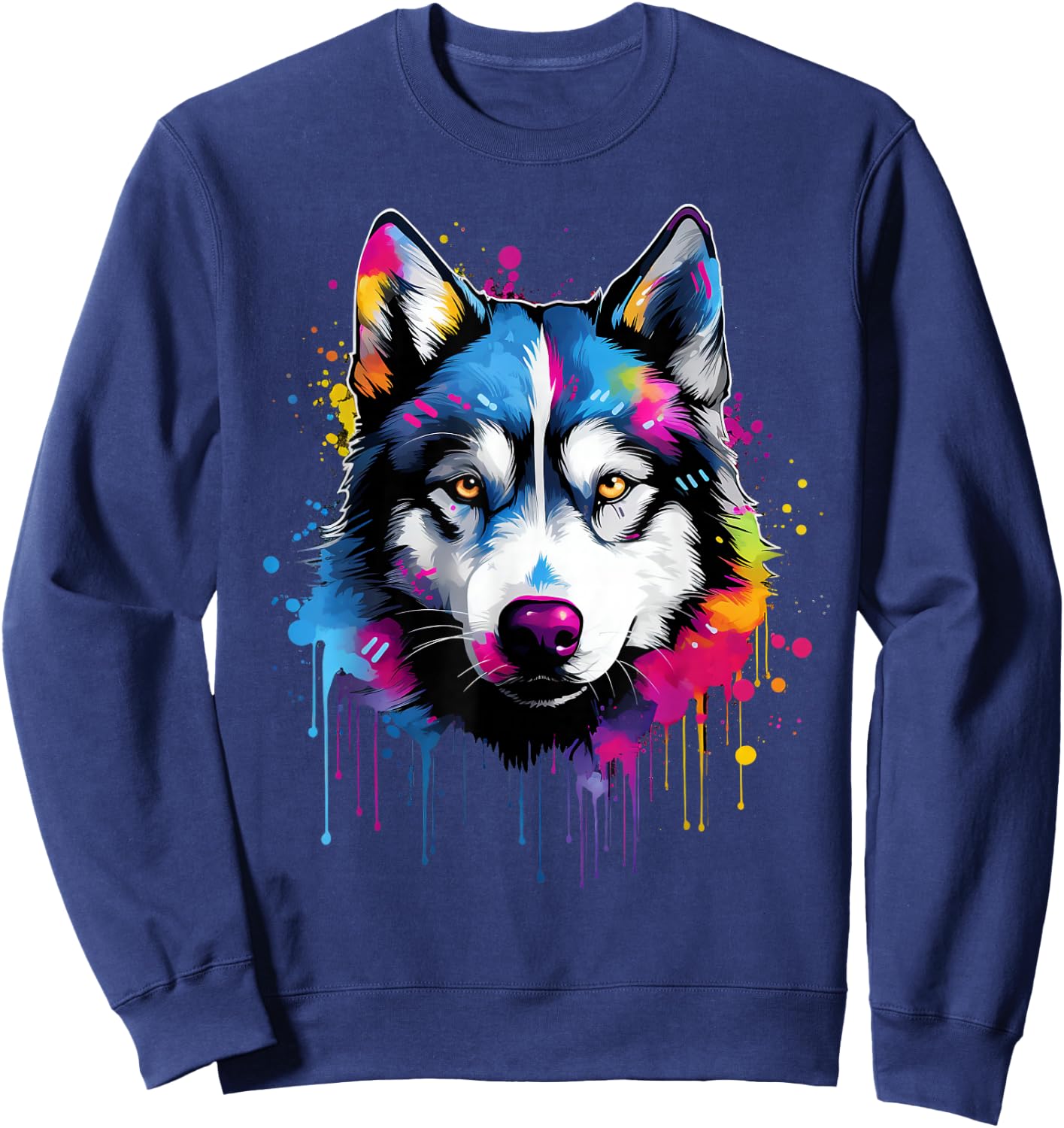 Colorful Siberian Husky Dog Sweatshirt - Sweatshirt | Navy