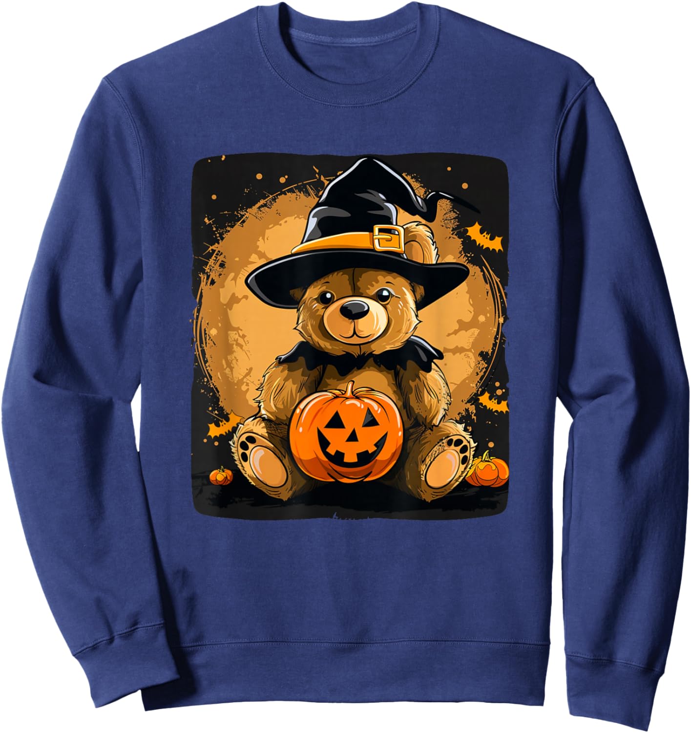 Halloween Pumpkin with Funny Teddy Bear for Adults and Kids Sweatshirt - Sweatshirt | Navy