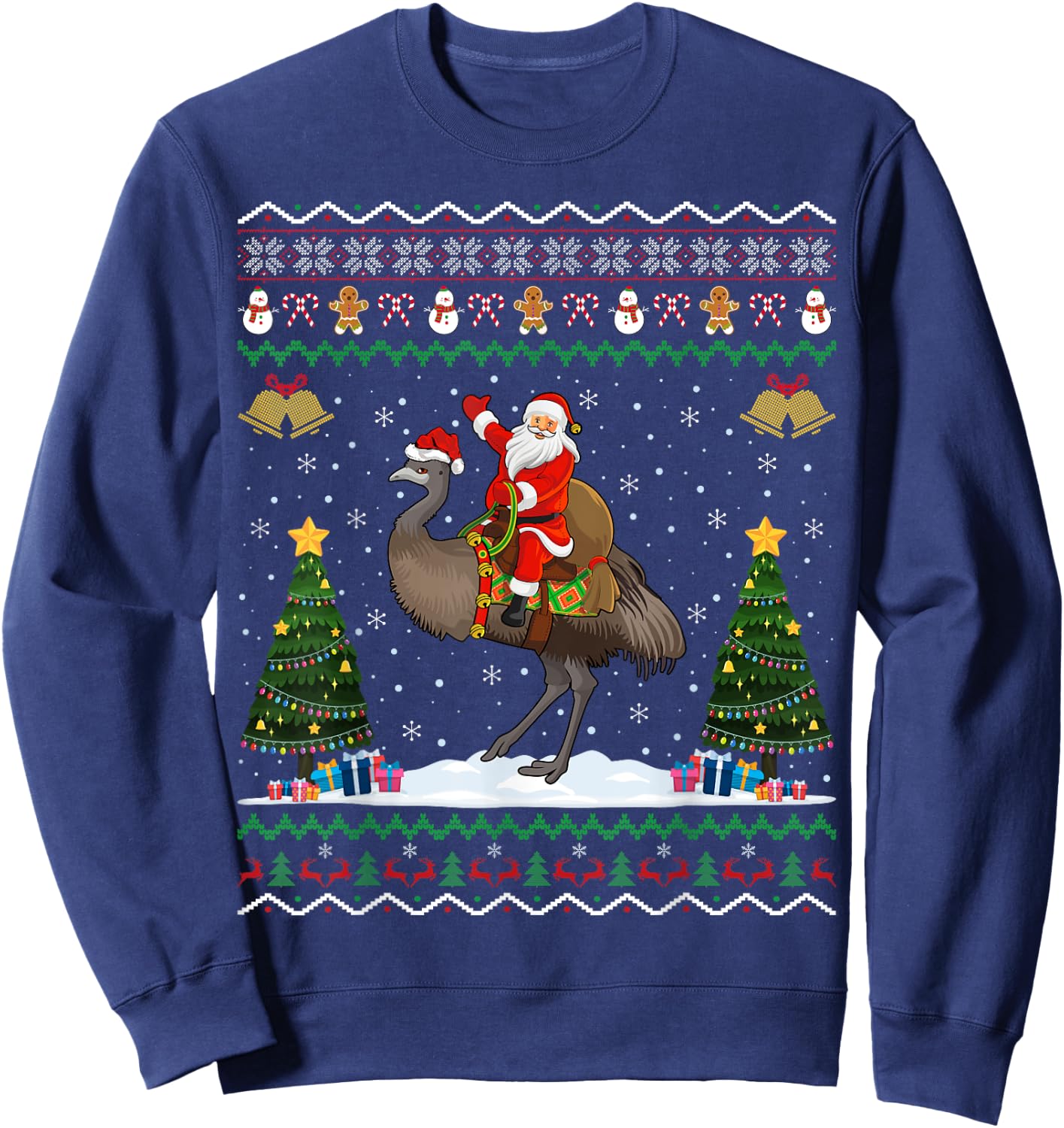 Emu Bird Ugly Xmas Gift Santa Riding Emu Christmas Sweatshirt - Sweatshirt | Navy