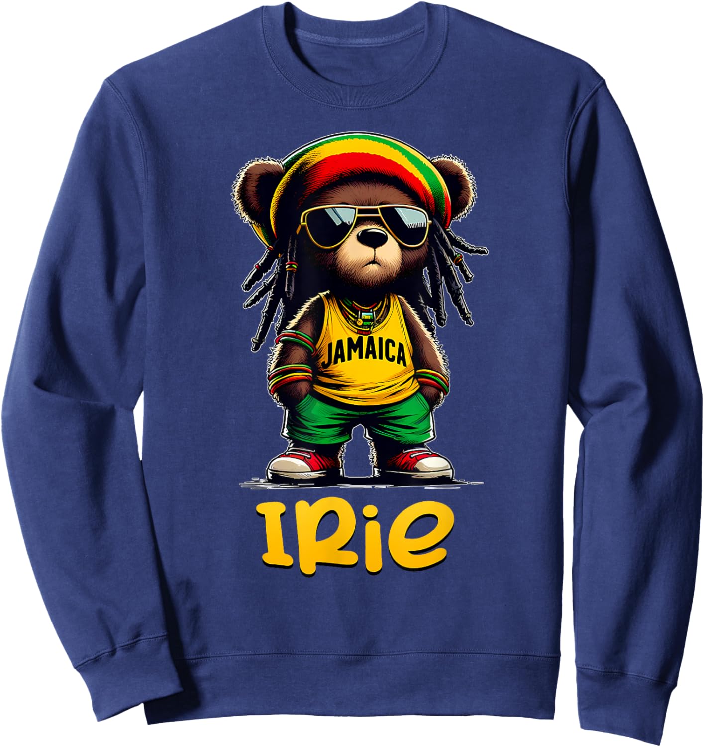 IRIE Rasta Reggae Teddy Bear Jamaica Patwa Jamaican Clothing Sweatshirt - Sweatshirt | Navy