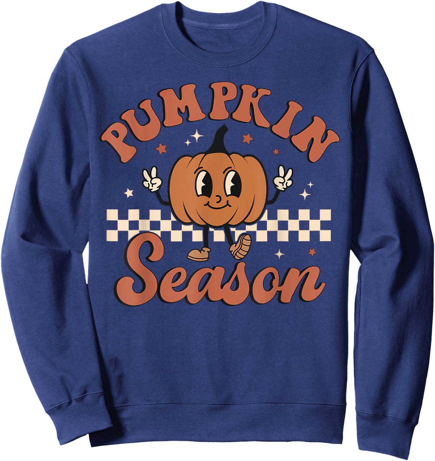 Vintage Pumpkins Spices Season Retro Groovy Fall Halloween Sweatshirt - Sweatshirt | Navy