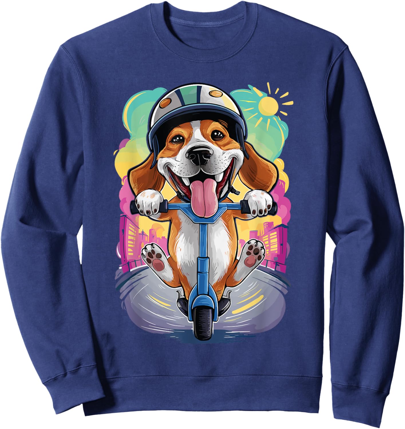 A funny Beagle dog riding an e-scooter Sweatshirt - Sweatshirt | Navy
