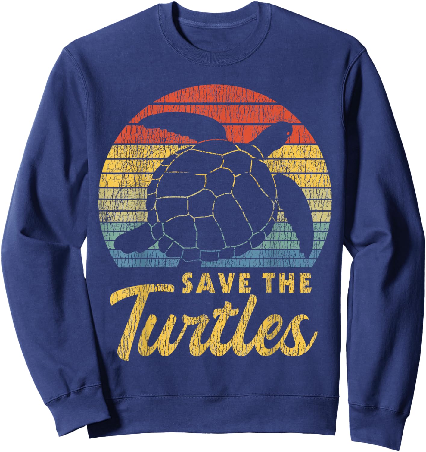 Retro Vintage Save The Turtles Skip The Straw Sea Animal Sweatshirt - Sweatshirt | Navy
